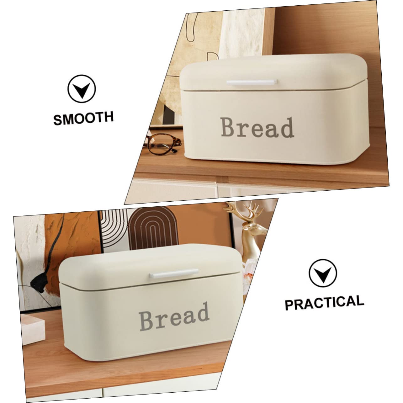 DECHOUS Caja de Pan y Prevención de Humedad para Organización de Cocina de Metal Beige Tapa Abatible Recipiente para Almacenar Pan en Encimera