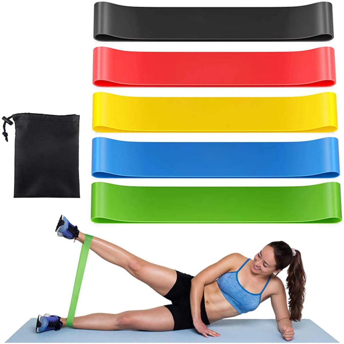 ECVV Resistance Loop Bands, Exercise bands Set of 5 Rubber Latex Anti-Slip Resistance Band for Workout Stretching Physical Therapy Yoga with carrying Bag