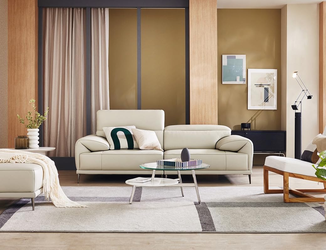 Fabrique Illusion Leatherette Luxury 3 Seater Sofa Set with Puffy | Premium Standard Comfortable | for Living Room Bedroom Office Home & Guest Room | Easy to Move with Moveable Headrest | Beige-image-11