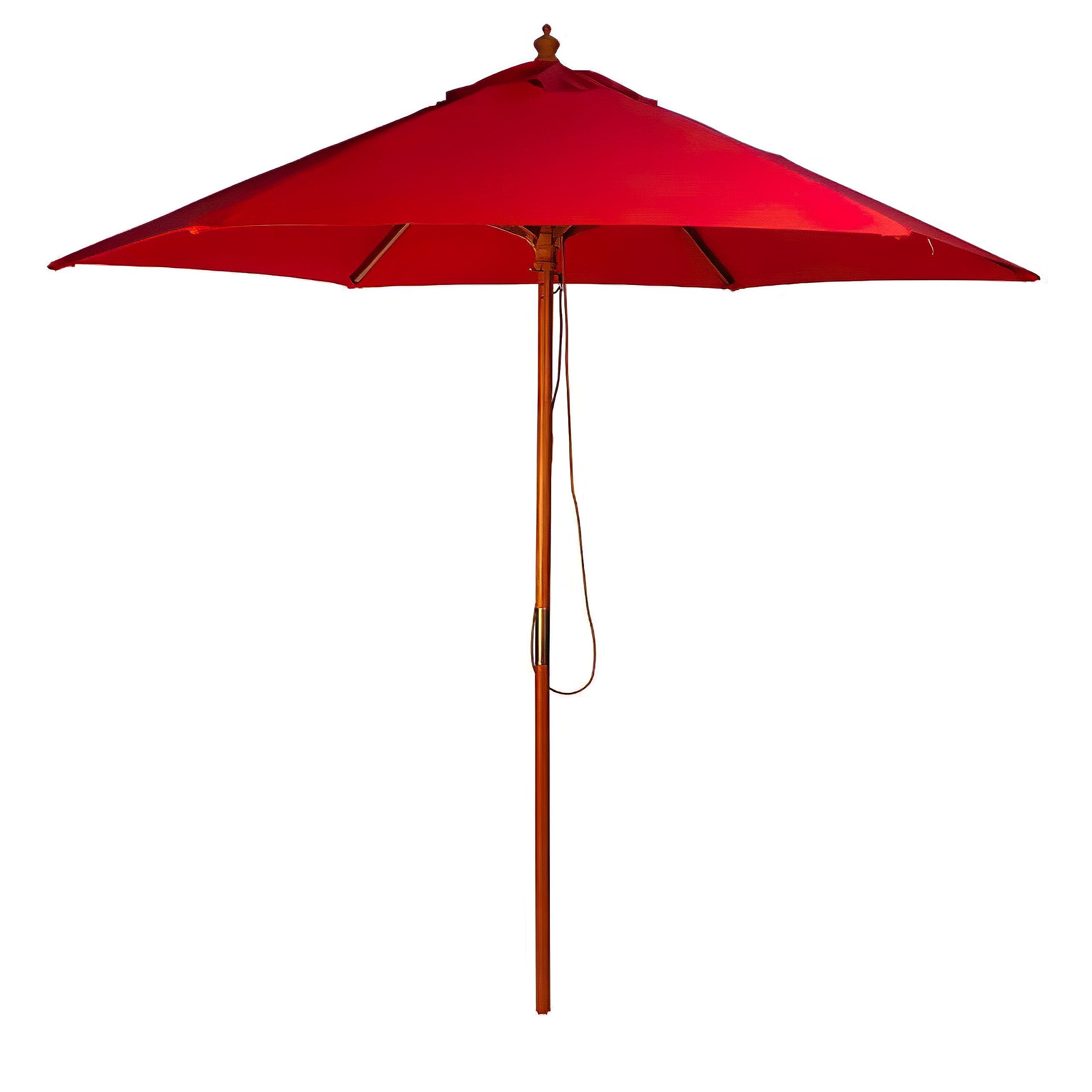 BrackenStyle Wooden Garden Parasol – Pully Operated and Machine Washable Garden Umbrella – 11 Colours - 15kg Black Concrete Base Included (Red)