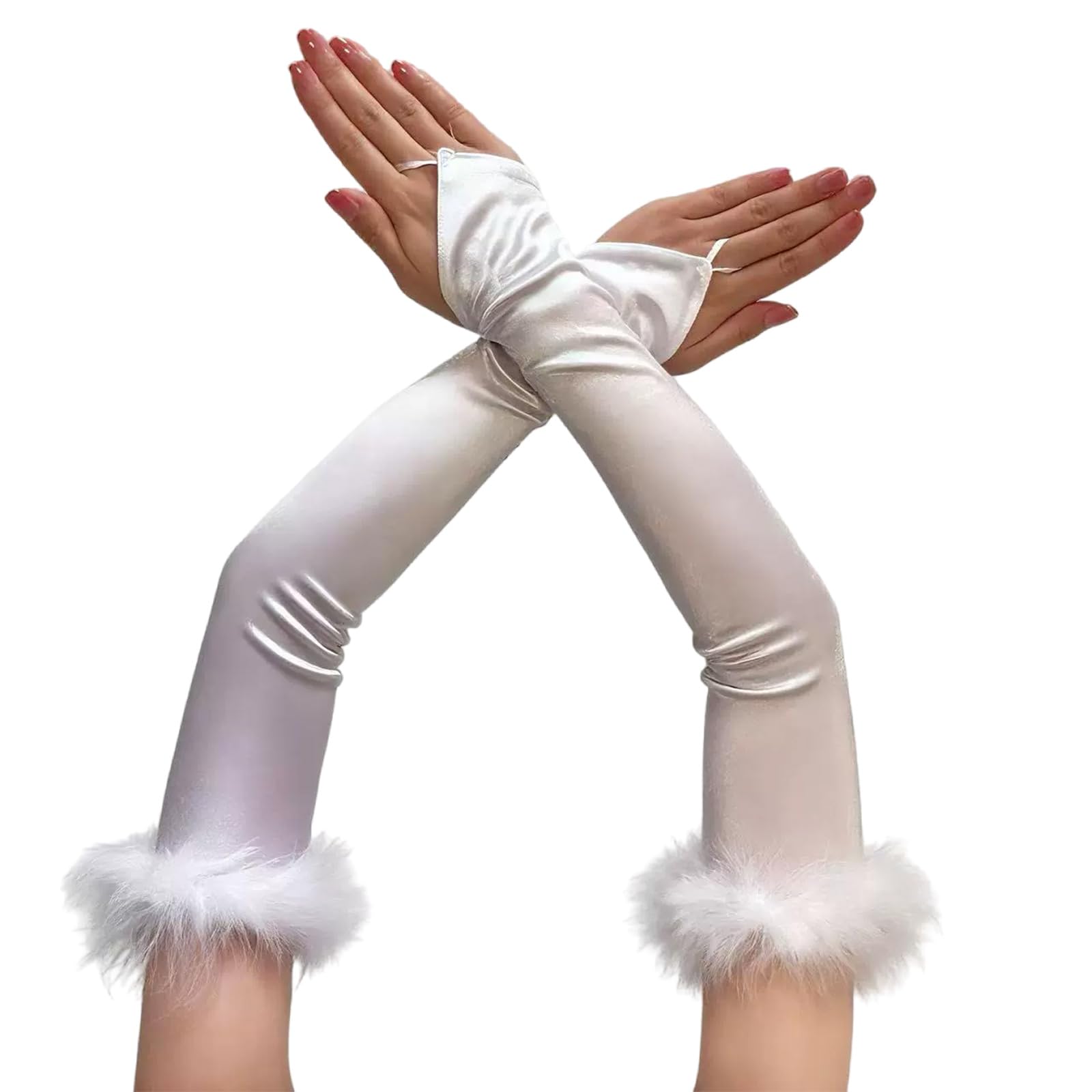MICFENY Feathered Chain Formal Evening Gauntlets Flexible Fabric Traditional Achromatic Stage Gauntlets