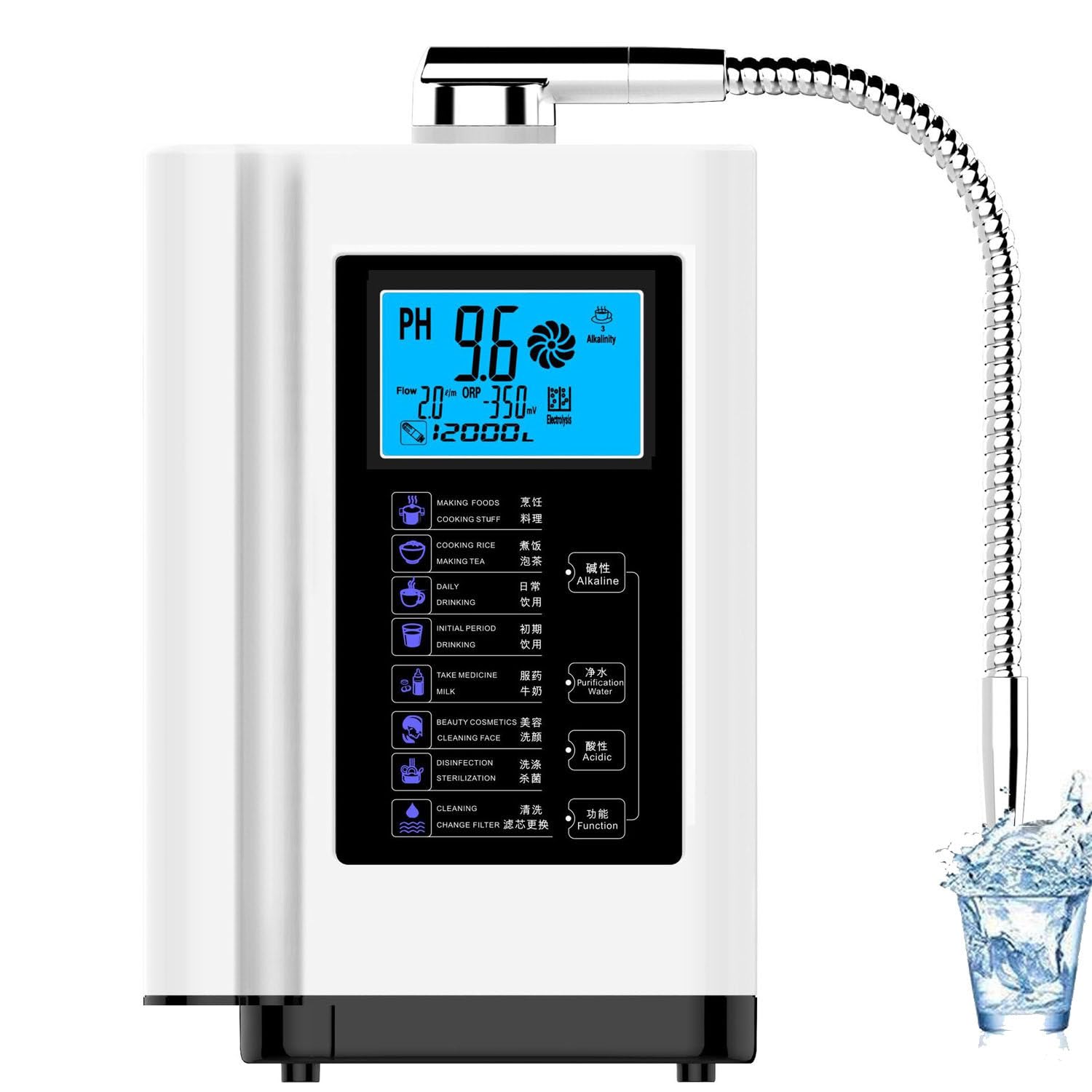 Machine à Eau Alcaline Ag7.0, Ioniseur, Ph 3,5–10,5, 7 Réglages White