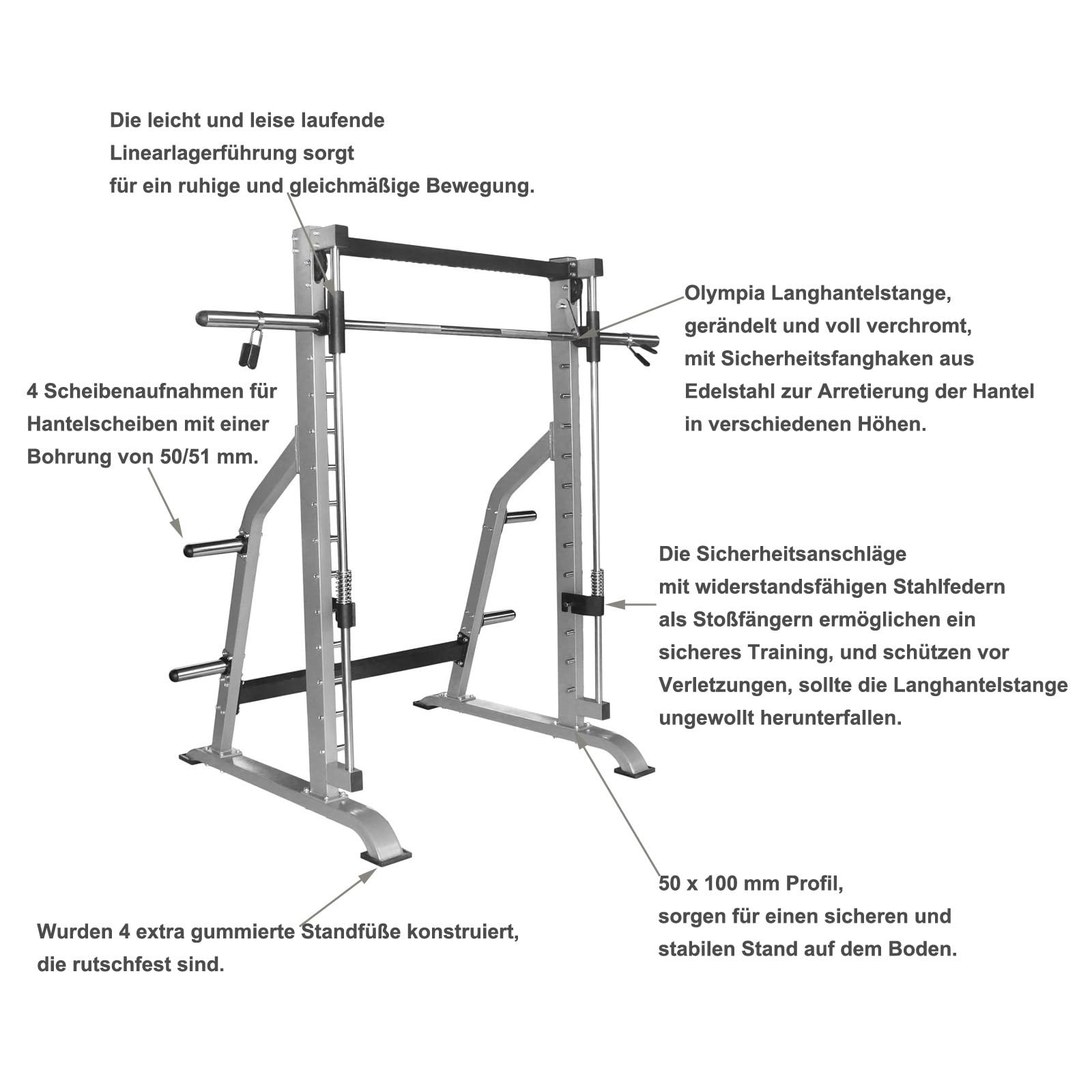 Hansson Sports® Massive 110 Kg schwere Smith Machine Multipresse Rack mit Gegengewichten und Olympia Langhantelstange, Massive Kraftstation geprüfte und zertifizierte Profi Qualität