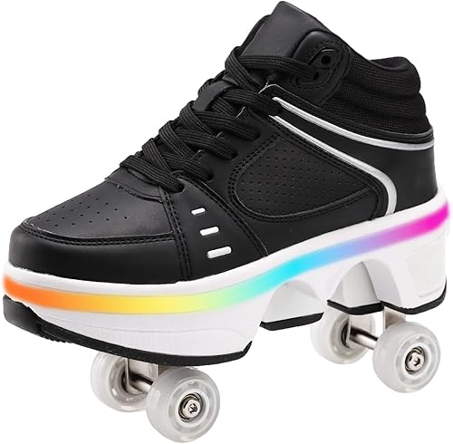 Miniatura 16 de Zapatillas de Patines de Ruedas para Niñas, Niños, Mujeres, Hombres, Zapatos de Patinaje de Doble Fila, Zapatillas con Ruedas Retráctiles, Patines