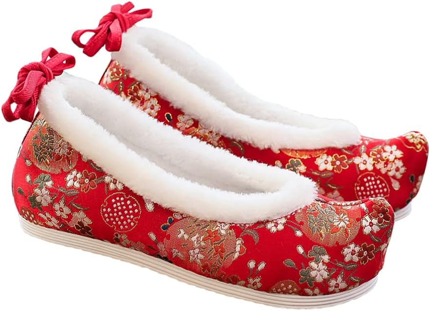 Generic 1 Pair Embroidered Shoes Women Shoes Chinese Style Flat Shoe Hanfu Cloth Shoes, Red, 7