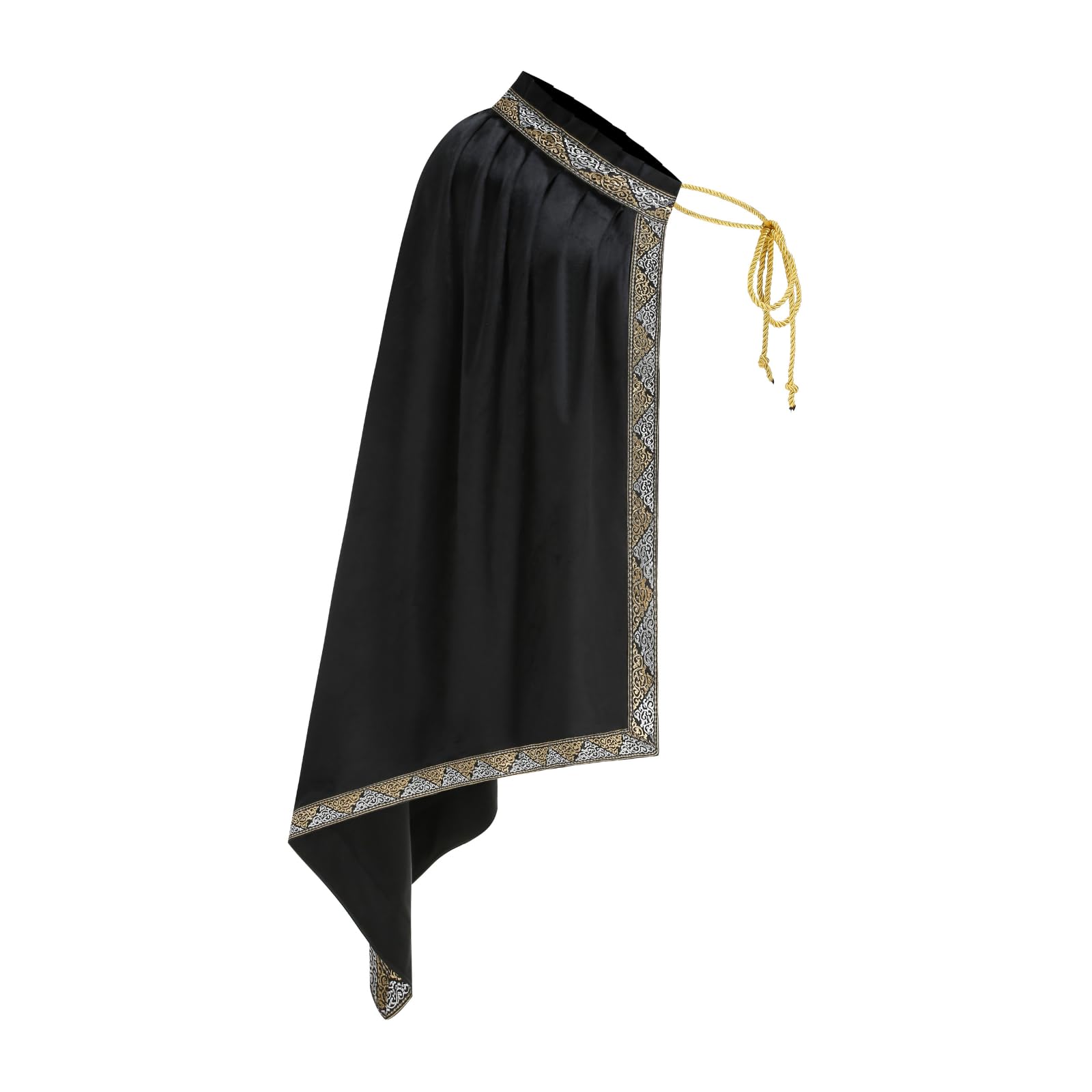 HAPNBCELE Men's Medieval Cape Half-Shoulder Cloak, Halloween Warrior Knight King Costume LARP Renaissance Fair Party Cosplay (Black, 130cm/51.18“)