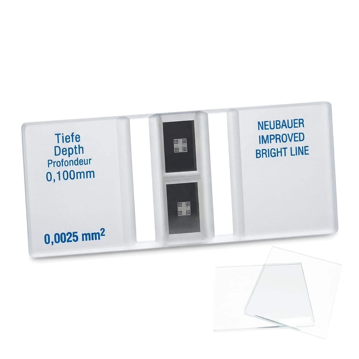 Improved Neubauer Hemocytometer with Bright Line, 2 Packs | Cell Counting Chamber with 4 Pcs Cover Glass Slips, Cell and Pollen Counting, Laboratory Factory Medical Use