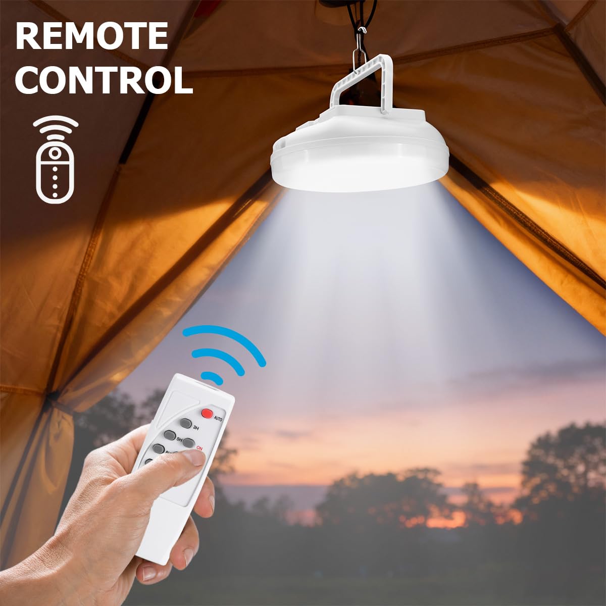 Lampada da campeggio LED solare con telecomando, lanterna da campeggio ricaricabile tramite USB, ultra luminosa 4500 lumen, 5 modalità di illuminazione per escursioni all'aperto e campeggio