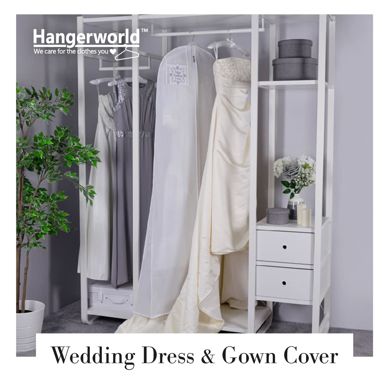 Hangerworld - Wasserabweisende Kleiderhülle Kleidersack mit Reißverschluss für Hochzeitskleider - Weiß - 183cm