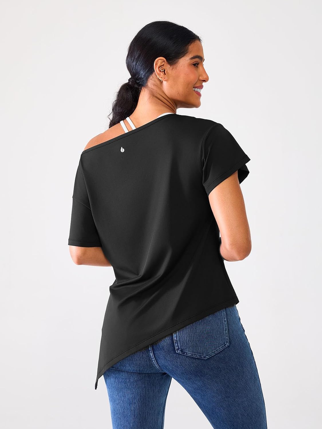 BRXL Womens Off The Shoulder Tops Oversized Drop Shoulder T-Shirts Short Sleeve Moisture Wicking Workout Crop Top