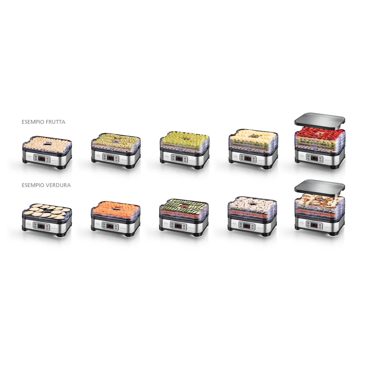 MACOM Just Kitchen 871 Super Dry, essiccatore per alimenti, Premium food dehydrator, Lega di acciaio, Nero, Rettangolare