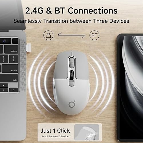 Miniatura 3 de EWEADN Q1 - Mouse inalámbrico, BT y 2.4G, silencioso, clic silencioso con niveles de 1600 DPI, pantalla LED de batería y DPI, mouse Bluetooth
