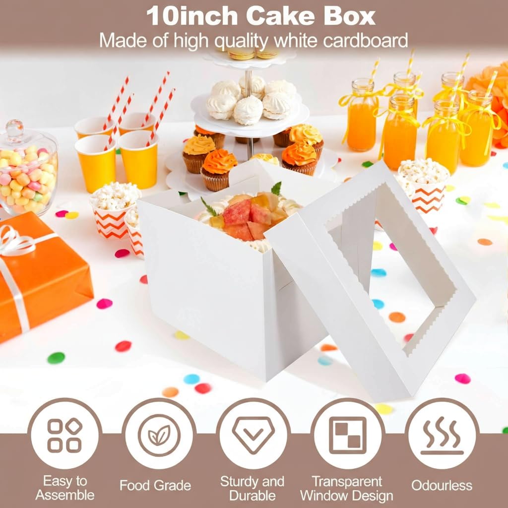 Tunejoy Set di 6 Scatola Torta con Finestra 30,4 x 30,4 x 20,3 cm Scatole per Torte Bianche con Vassoi Catole per Trasporto di Torte Applicabile a L'imballaggio