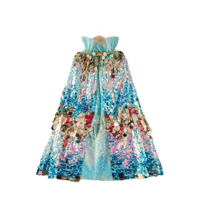 Girls' Princess Dress Up Floral Sequin Tulle Mermaid Dress Up Cape Set for Little Girls 3-8 Years Old Pink/Blue