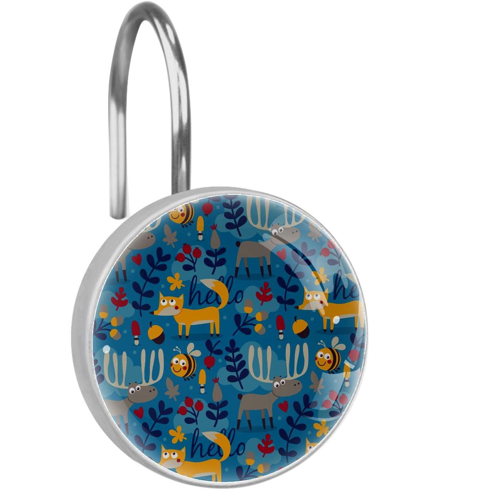 Rideaux de douche anneaux de suspension inox : kit 12 crochets salle de bain renard renne