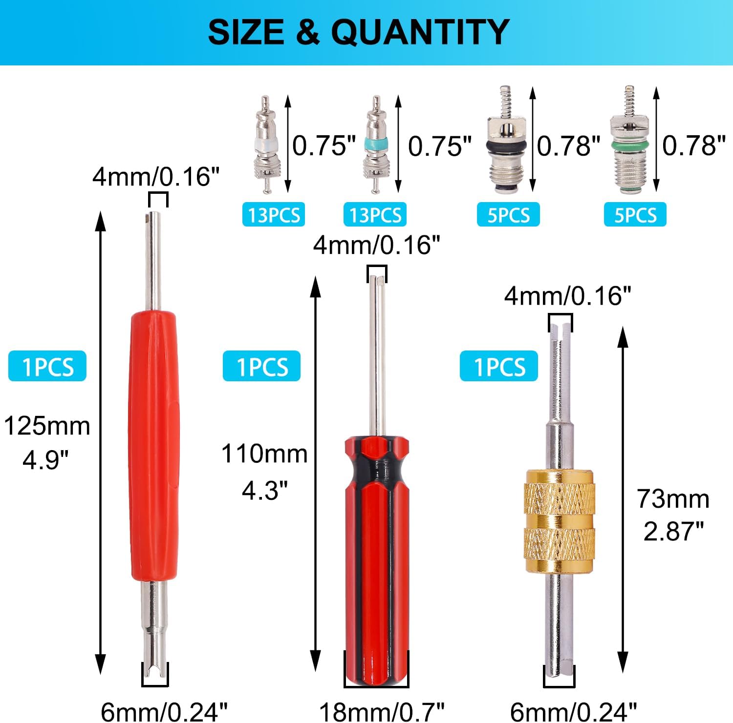 TWTADE 39PCS Air Conditioning Valve Core Kit + R134A Valve Core Quick Remover Installer Tool Kit
