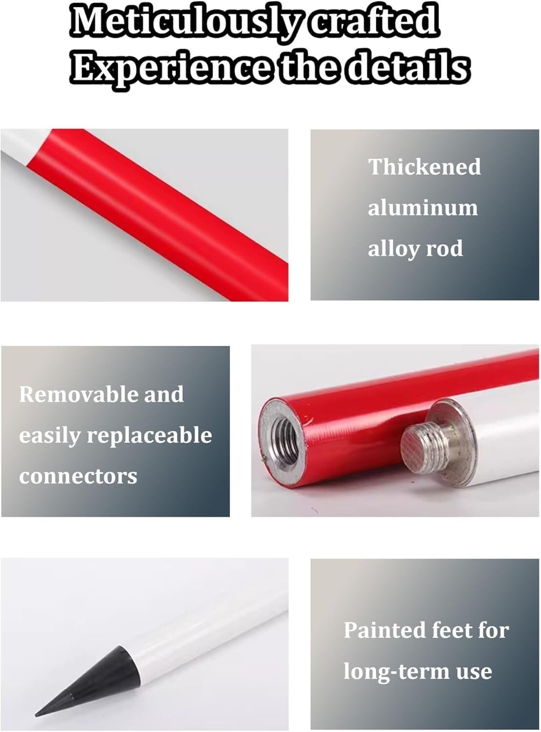 Kanduo Aluminiowy słup geodezyjny Pręt pomiarowy Urveying, odłączany personel, do badań inżynieryjnych, mapowanie terenu budowy dróg(200 cm/78.74 inch)