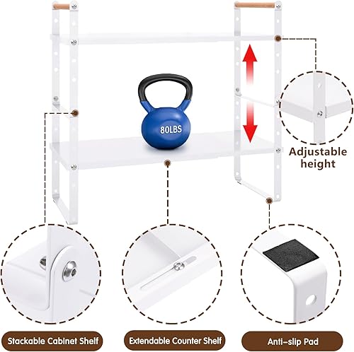 Miniatura 7 de RUILALIFE Organizador de estante expandible para armario de cocina, estantes apilables ajustables para despensa, baño, oficina, almacenamiento de