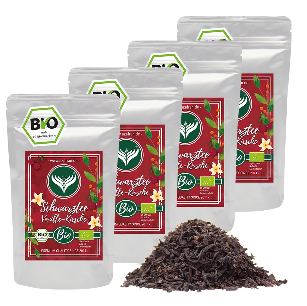 Azafran BIO Schwarztee Vanille Kirsch, Schwarzer Tee aromatisiert lose, Vanilletee mit Kirsche 1kg