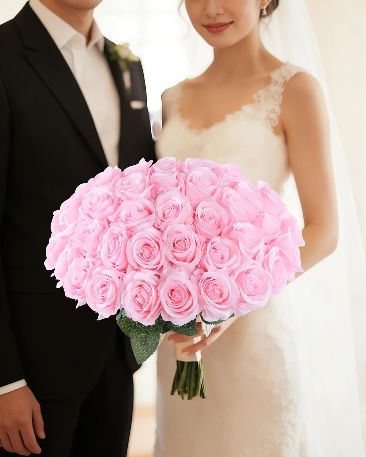 DuHouse 50 rosas artificiales, color rosa