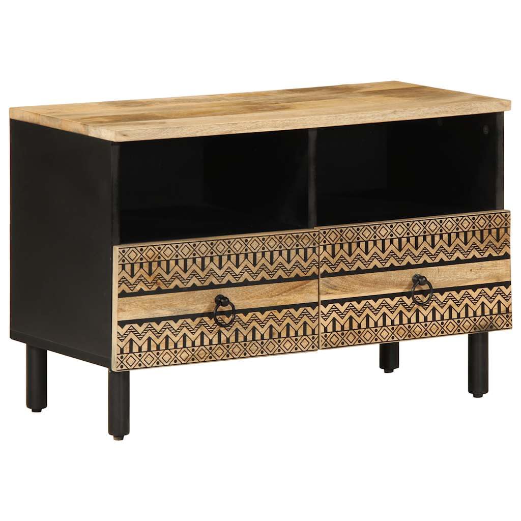 Industrial TV-Schrank MangoholzSchwarz 70x33,5x46 cm | Industriedesign Lowboard fürs Wohnzimmer& Schlafzimmer mit Eisenbeinen für leichte Bodenreinigung.