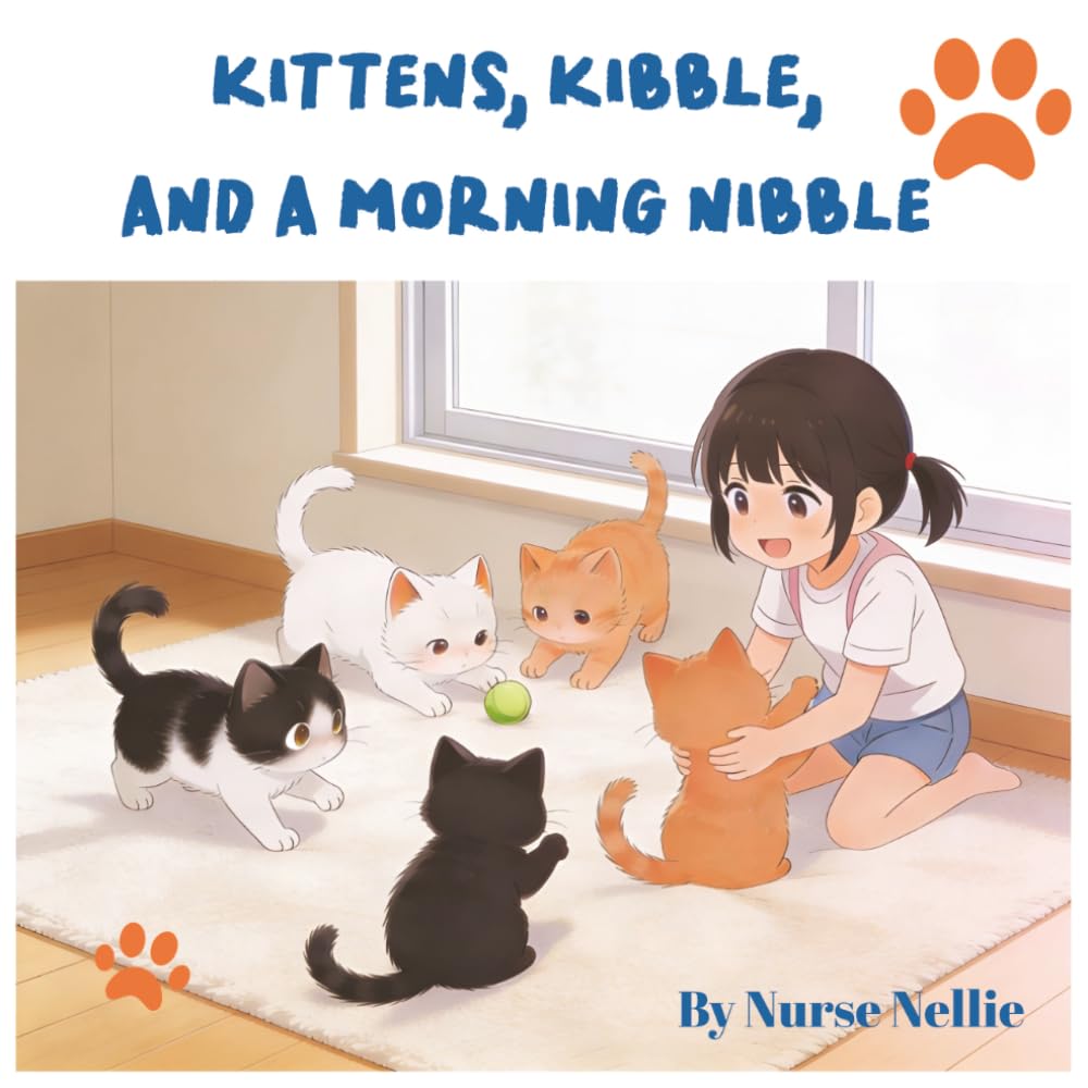 Kittens, kibble, and morning nibble: The story of little girl and adorable pets and her small tacks of carrying, playing and cozy naps.