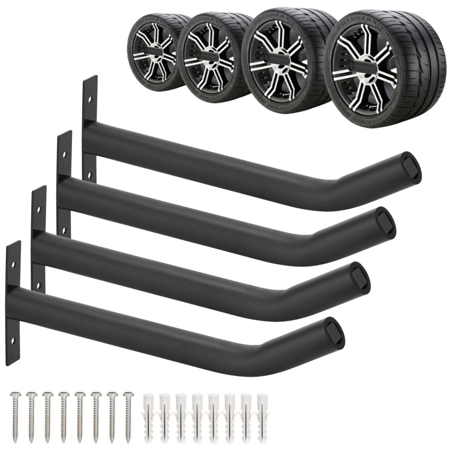 Gaozent 4 Pcs Tire Wall Hooks, Heavy Duty Garage Storage System, Strength Steel Tyre Rack for Car, SUV, Motorcycle Tires, Ladders & Chairs (11.5cm x 31cm)