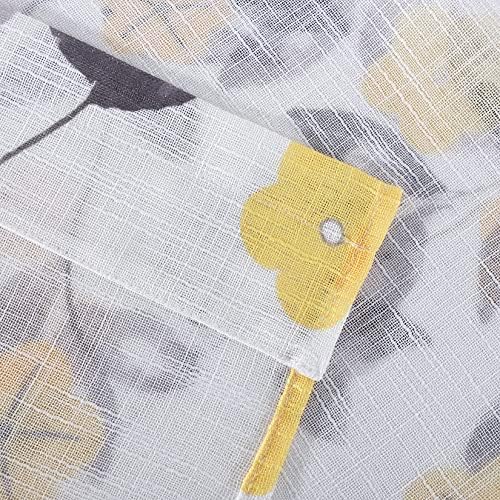 CAROMIO Floral Voile Kitchen Curtains for Window Yellow, Printed Flower Half Curtain 45 Inch Drop Window Treatment Curtain for Cafe Bathroom Study Room, Yellow Flower/ White, 26x45 Inch 2 Pieces