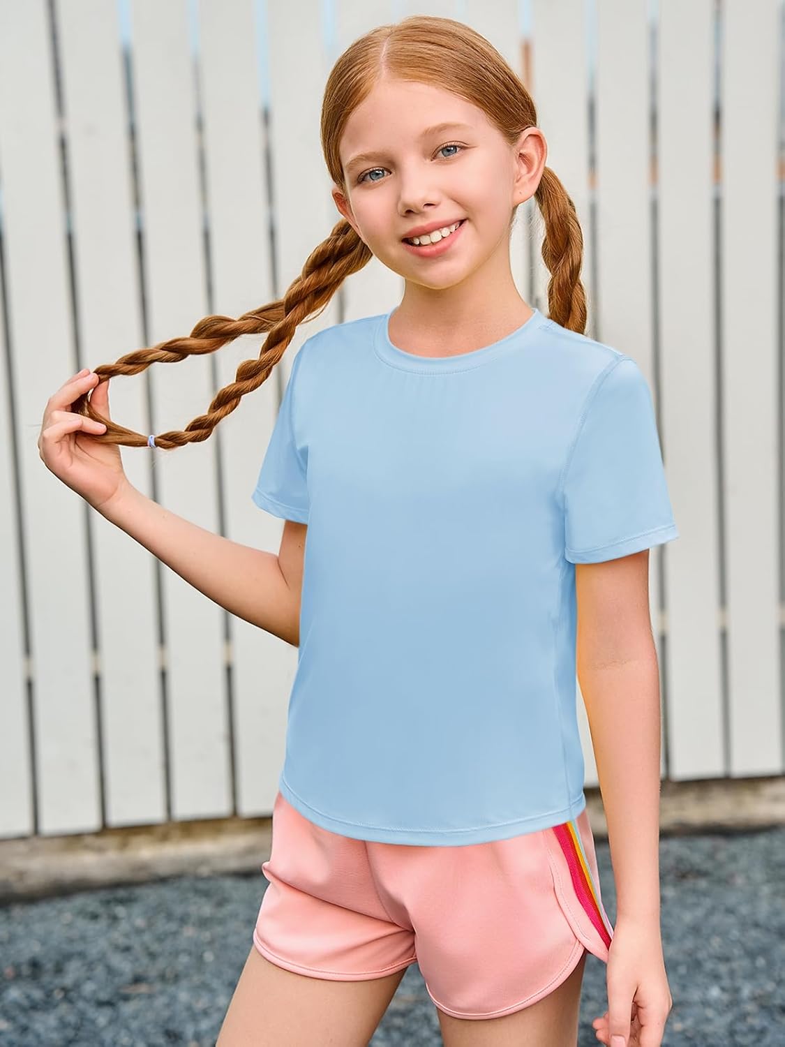 Haloumoning Girls Athletic Shirts Short Sleeve Dry Fit T-Shirt Kids Summer Curved Hem Tee Tops 5-14 Years - Image 4