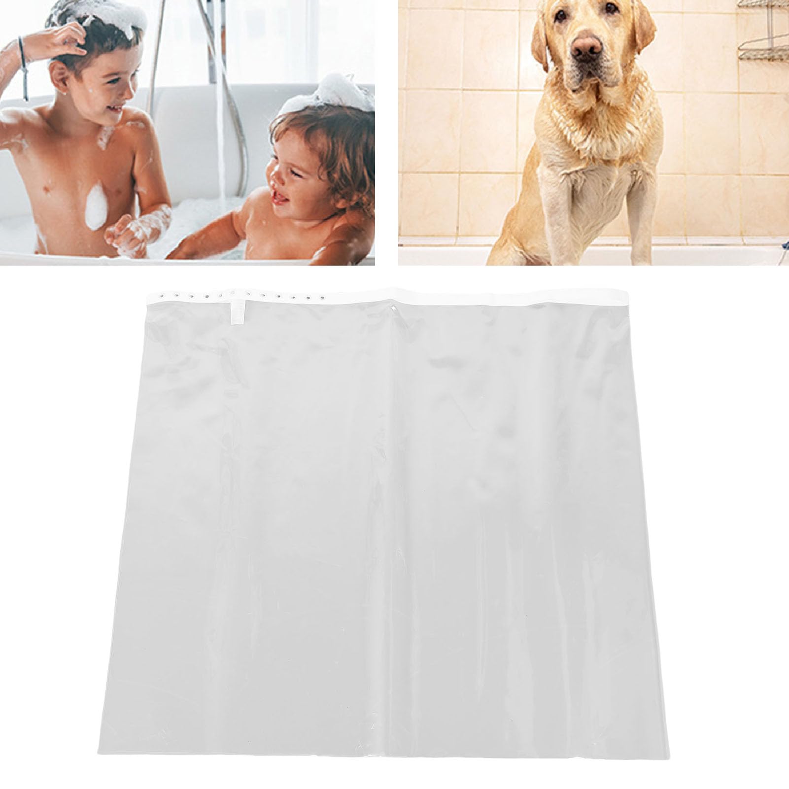 Rideau de Douche Transparent, Doublure EVA Imperméable Réglable pour Salle de Bain et Bain d'animaux Domestiques 195x90cm