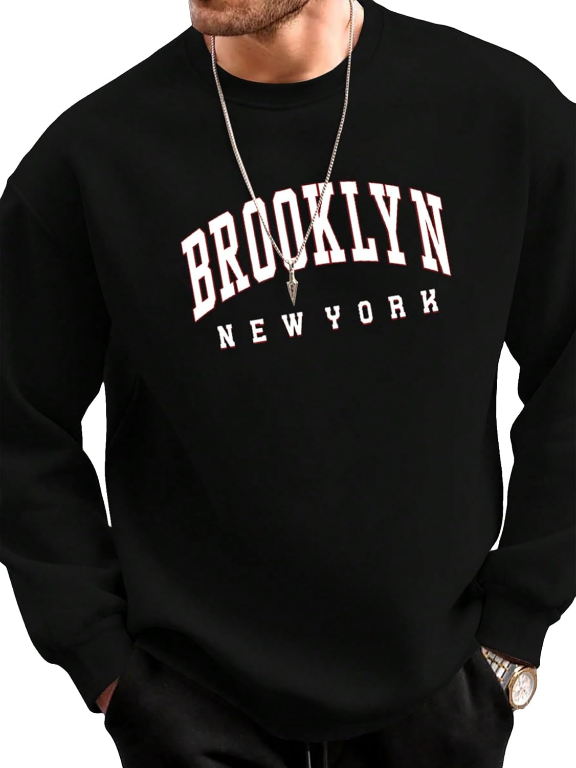 GORGLITTER Men's Letter Graphic Print Long Sleeve Crewneck Drop Shoulder Sweatshirt