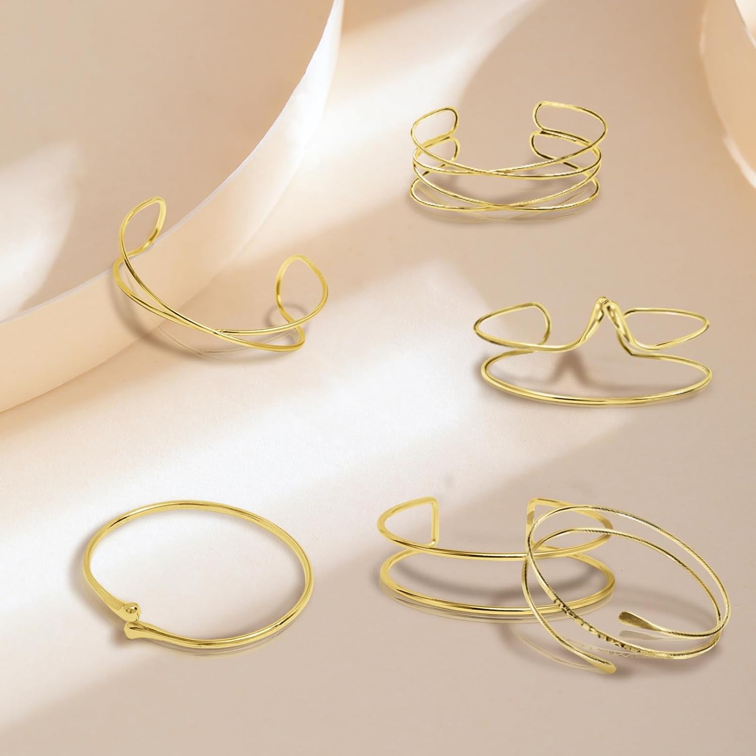 Gold Arm Cuff Upper Arm Set 6Pcs Adjustable Large Wide Upper Arm Cuff - Image 2