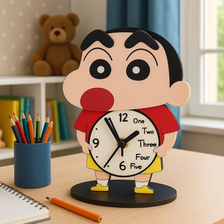 Image of CORAL TREE Kids Cartoon Table Clock, Cute Character Design, Analog Silent Sweep Movement, Durable MDF Body, Multicolour, 22 cm