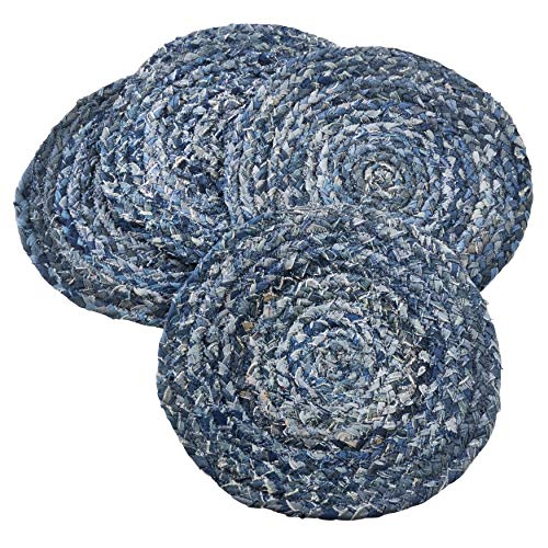 Saro Lifestyle Gênes Collection Denim Chindi Placemats (Set Of 4), 15" #TOP22