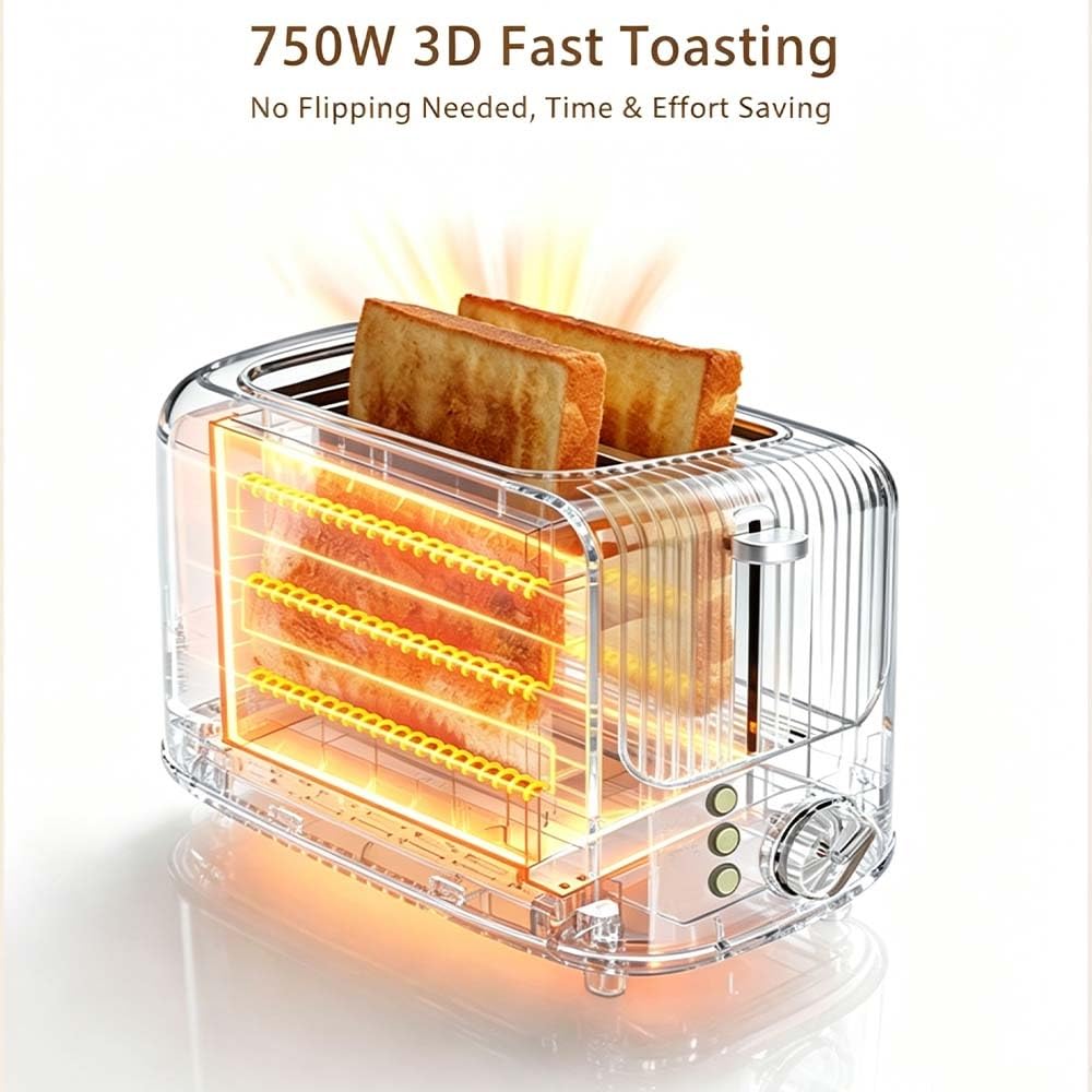 Toster na 2 kromki, 750 W, 7-stopniowa regulacja prędkości, szeroka konstrukcja gniazd, toster kempingowy, bardzo szerokie szczeliny 35 mm, automatycznie wysuwane tostery do domu(Red)