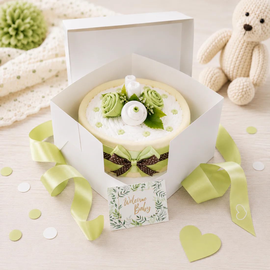 Windeltorte CAKEBOX neutral für Jungen und Mädchen grün | Geschenk für Mädchen und Jungen zur Geburt Babyparty Babyshower (grün)