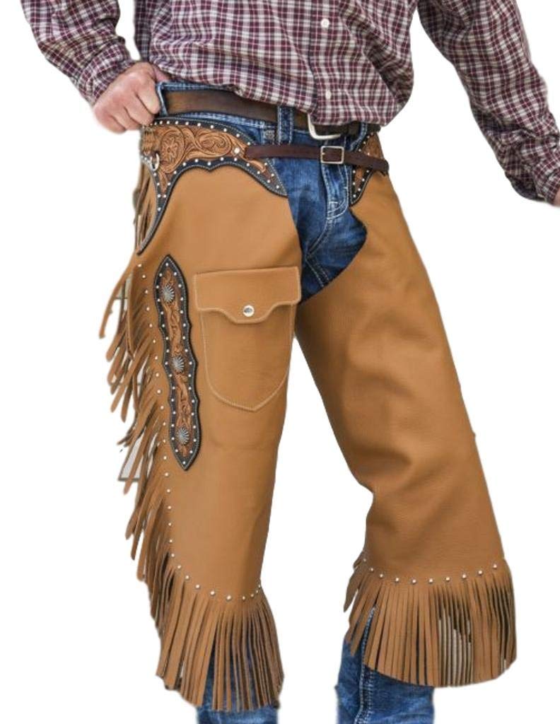 Tough 1 Premium Leather Chinks Floral Yoke XLG Tan