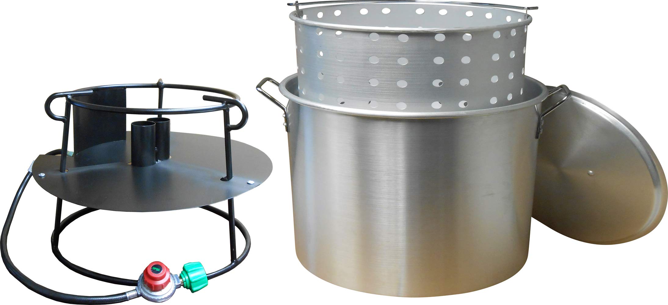 King Kooker9013N King KookerPortable Propane Boiling Package with 90 Qt. Aluminum Pot, Basket, Lid and Double Jet Burner Outdoor Boiler, silver