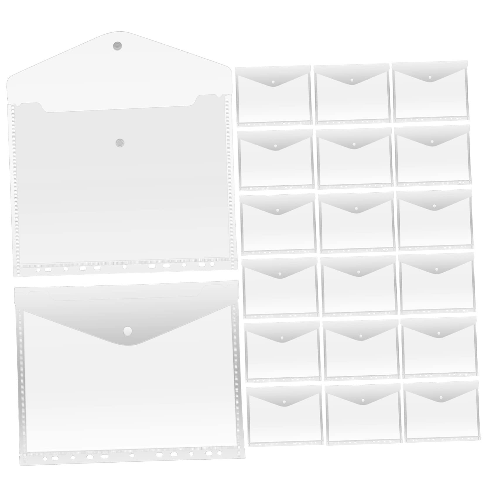 A4 Buste Trasparenti per Raccoglitore, 20 Pezzi, Pp | 11 Fori, Chiusura a Bottone, per Fatture e Appunti, Identificazione Rapida, Back To School Party