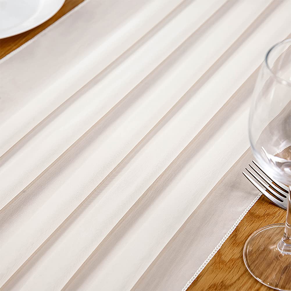 6 Stück Chiffon Tischläufer Milchweiß 600 x 70 cm, Hochzeit Tischläufer Waschbar - Romantischer Hochzeitsläufer für Hochzeit, Geburtstag, Brautdusche, Babyparty, Tischdekoration