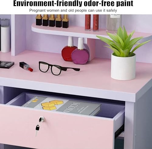 Miniatura 3 de QQXX Juego de tocador grande con espejo, tocador de maquillaje con estantes de almacenamiento y 4 cajones, taburete acolchado para dormitorio de