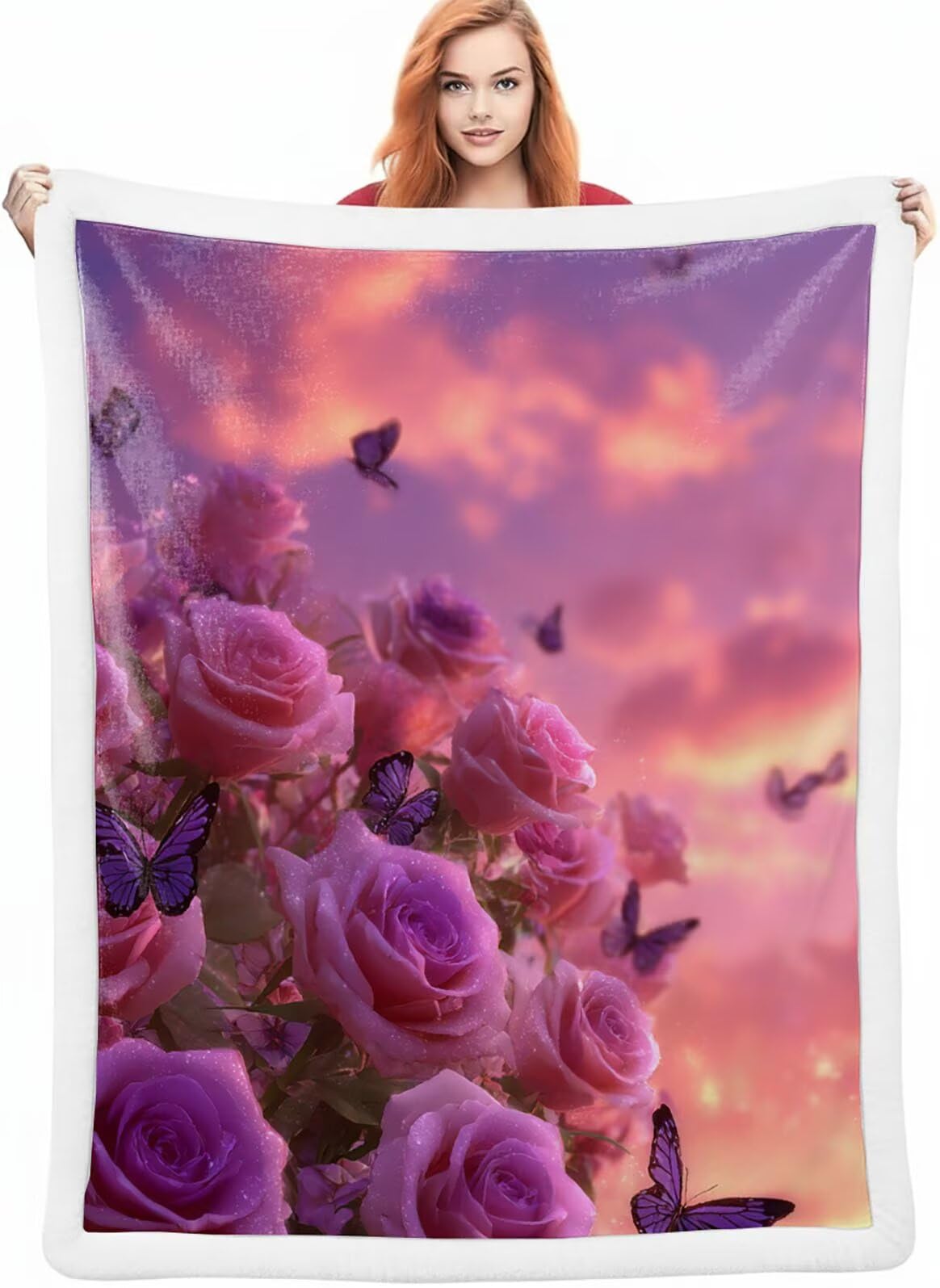 Różowe Koce Zimowe, Roślinny Koc Sofa Zima 150x200cm, Koce Na Łóżka Miękkie Przytulne Ciepłe Puszyste Odwracalne, Ciepłe Kaszmirowe uczucie Ciepły i Przytulny na Sofę Łóżko i Fotel A-5253