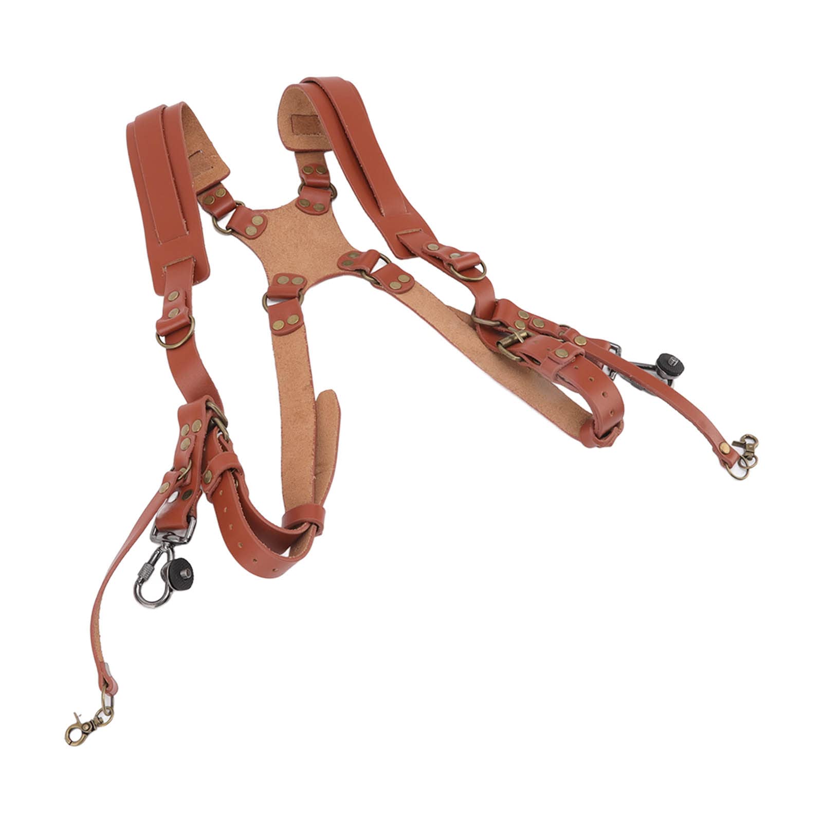 Camera Shoulder Neck Strap, Dual Shoulder Professional Leather Harness Shoulder Strap Camera Gear, Compact Quick Release/SLR Strap for All Camera, 2 Cameras, Brown