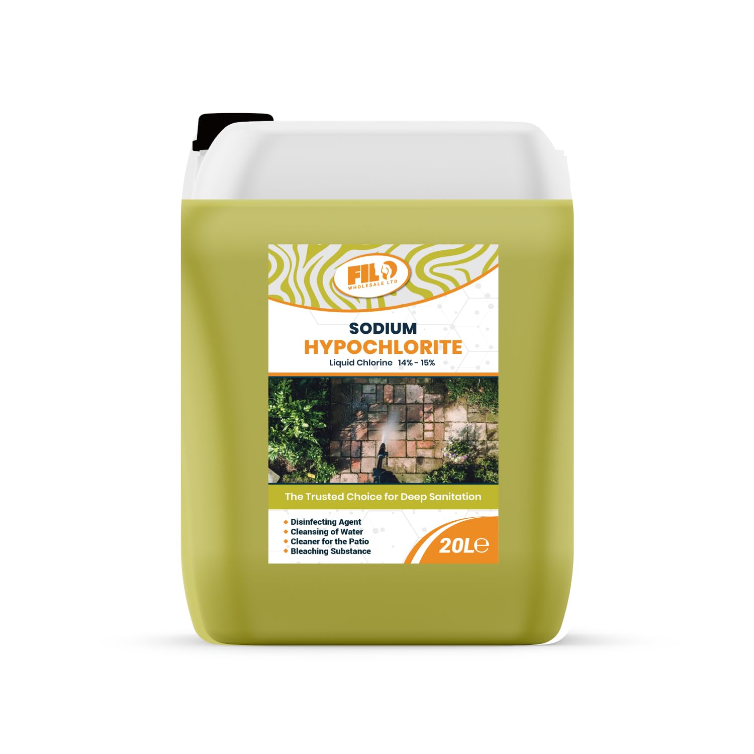 Sodium Hypochlorite 20L (4x5L) - High Strength Brick, Driveway & Patio Cleaner | Stain Removal | Algae Control | Bleaching Agent | Odour Removal | Black Spot Removal