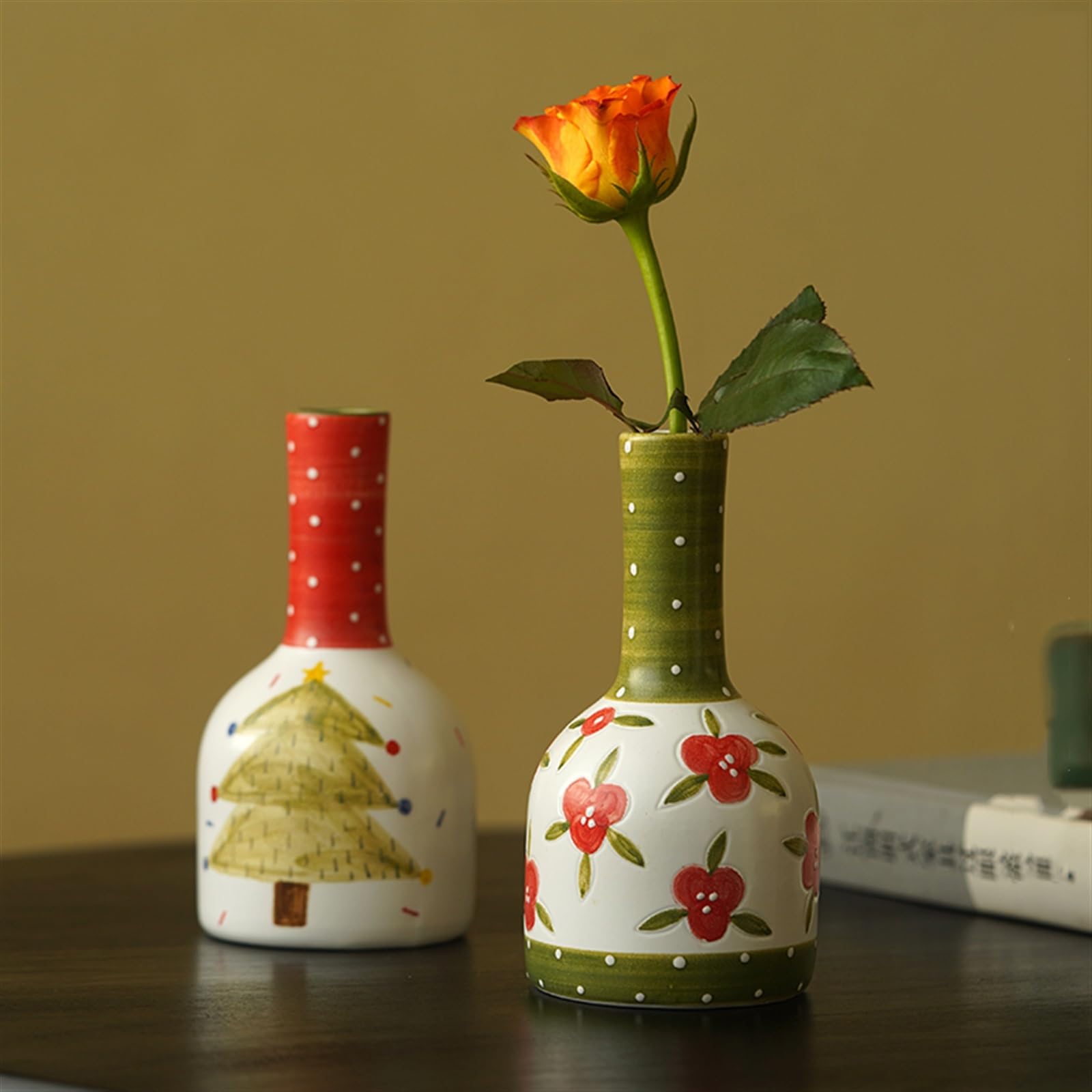 Jarrón Florero pequeño de cerámica Pintado a Mano Retro arreglo Flores hogar Sala Estar Porche decoración encimera Decoraciones Jarrón para Mesa