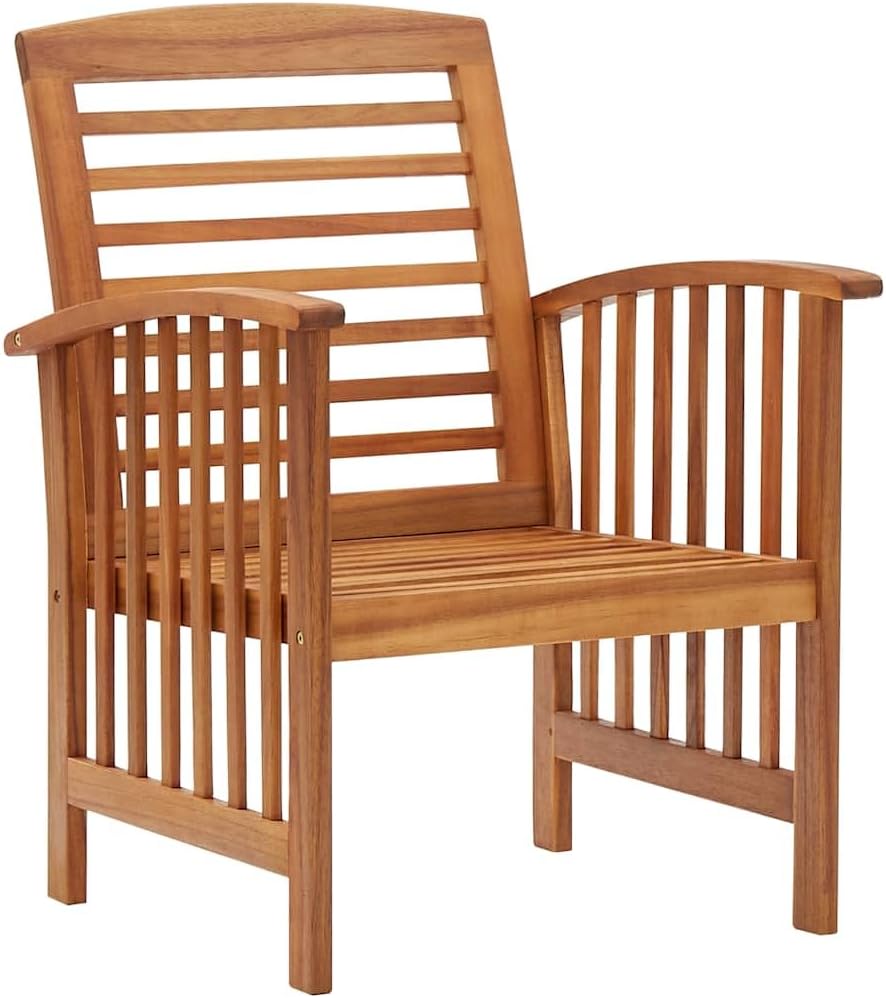 vidaXL Outdoor Dining Chairs, Set of 2, Solid Acacia Wood, Natural Finish Slatted Design, for Garden Patio Contemporary Wooden Seating