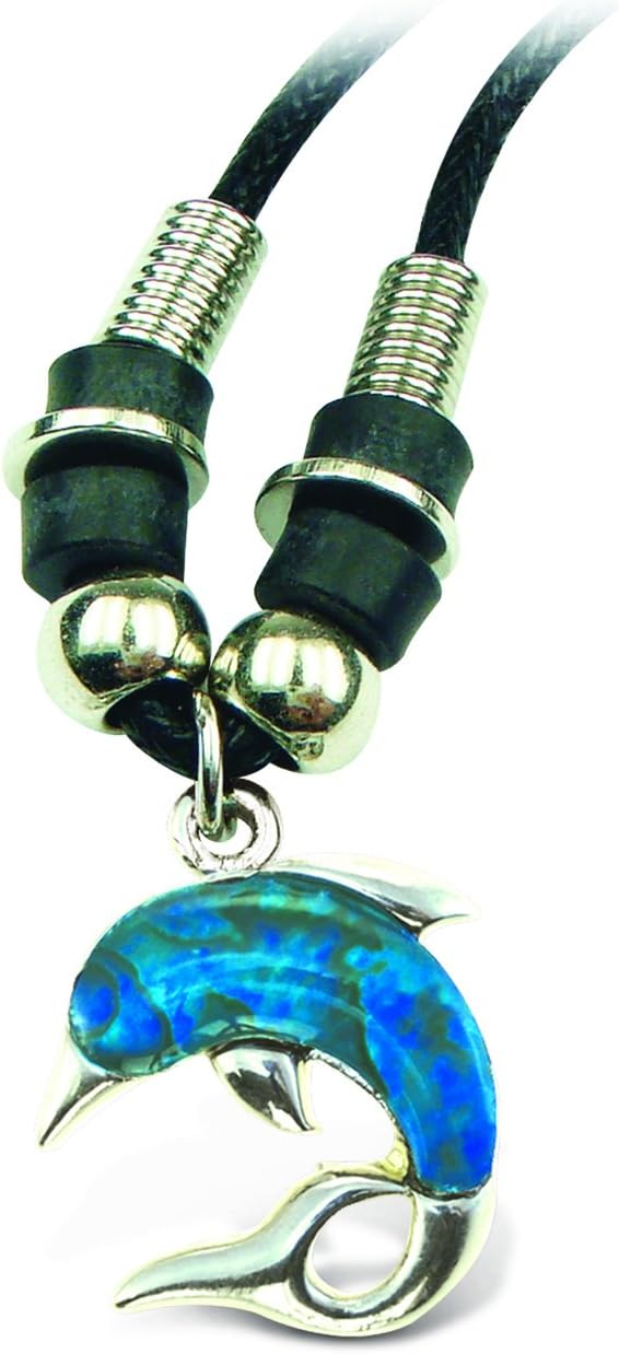 Puzzled Wild Style Dolphin Necklace Jewelry - Authentic Pendant Made With Natural Paua Abalone Shell With Black Chain Necklace, Unique Charm Jewel for Daily, Casual and Formal Occasions - 18 Inches