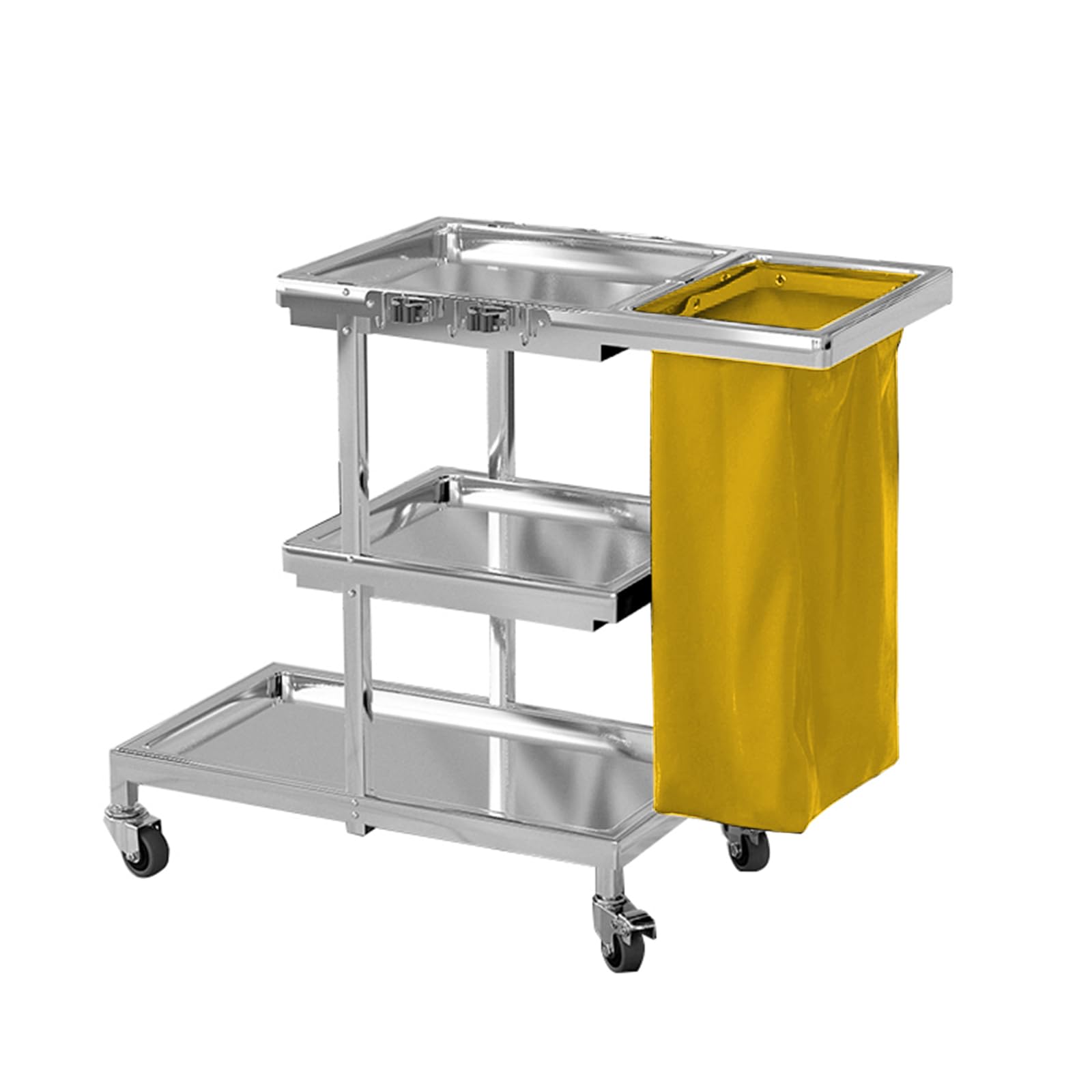Carro de limpieza profesional conbolsa de basura de 65 L, carrito de servicio multifunción, 3 niveles, con soporte para escobas(M,Yellow)