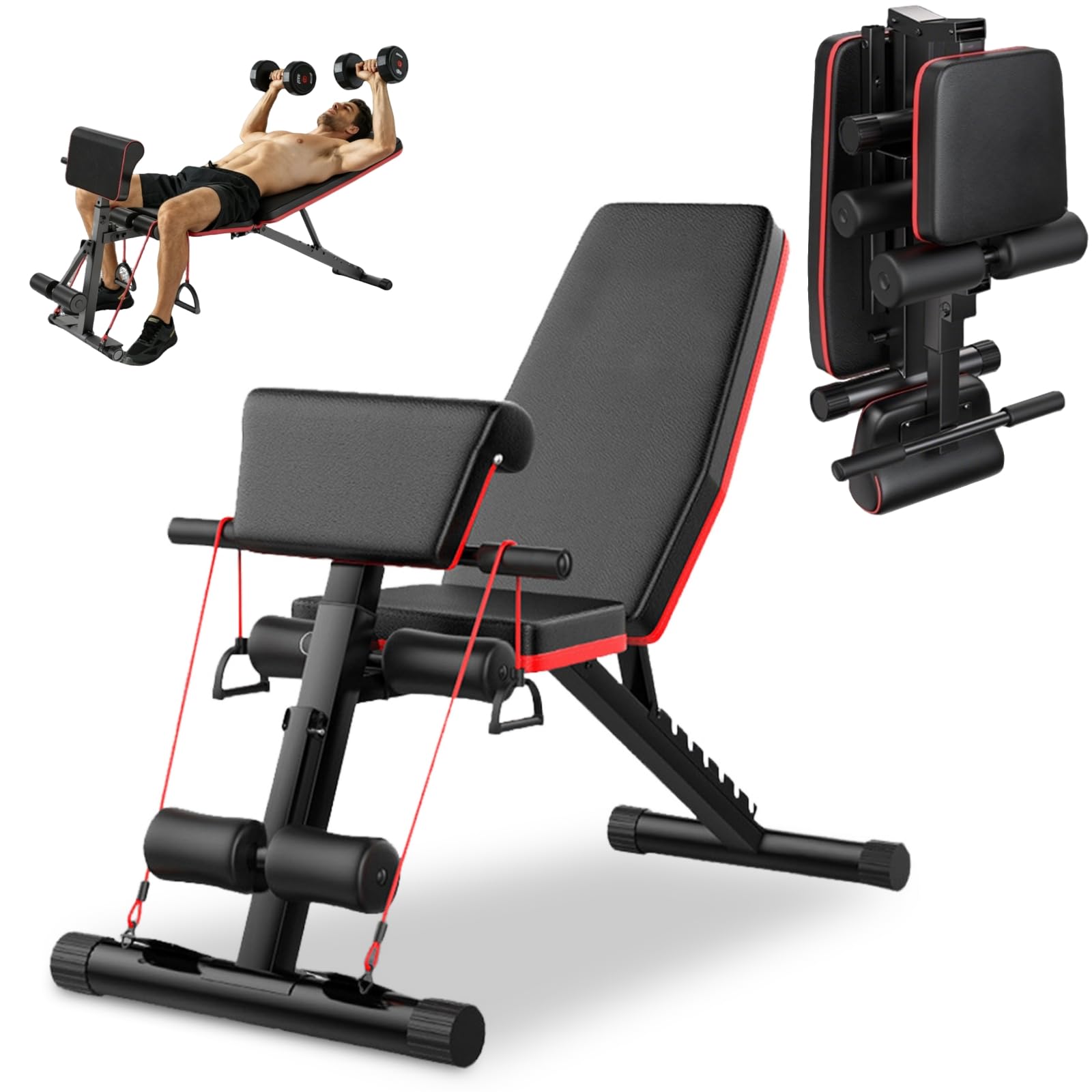 I IHAYNER Multifunktionale Hantelbank, Verstellbare Trainingsbank mit Beinstrecker, Curlpult und Roman Chair, Klappbare Fitnessbank für Ganzkörpertraining, Belastbar bis 454 kg