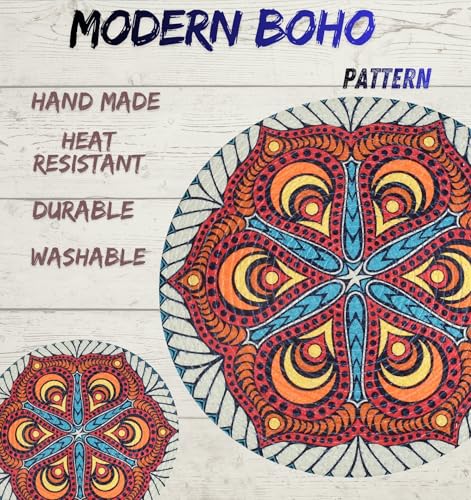 Image of LaVichitra Cotton Table Placemat | Dining Table Mat | Bed Side Table Mat | Cotton Round Shape Placemats | Washable PlaceMat for Shelves & Plant Pots - Pack of 1, Modern Boho